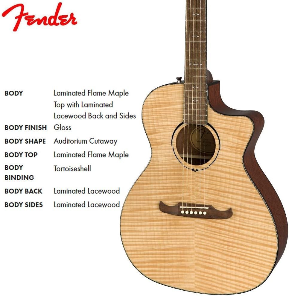 Fender FA-345CE Auditorium Cutaway Acoustic Guitar, Natural