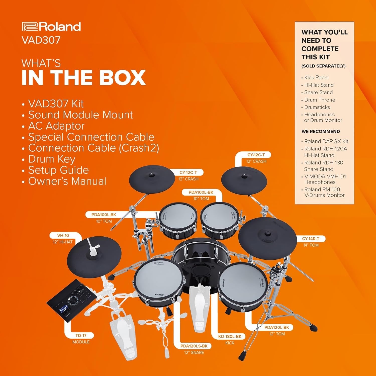 Roland VAD307 V Acoustic Design Space-Saving Drum Kit with Shallow-Depth Shells, Updated TD-17 Module, Thin Cymbals