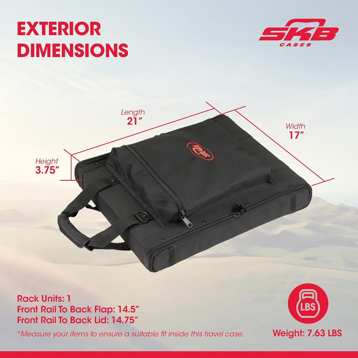 SKB 1U Soft Rack Case, Steel Rails, Heavy Duty zippers, outer pocket, Shoulder straps