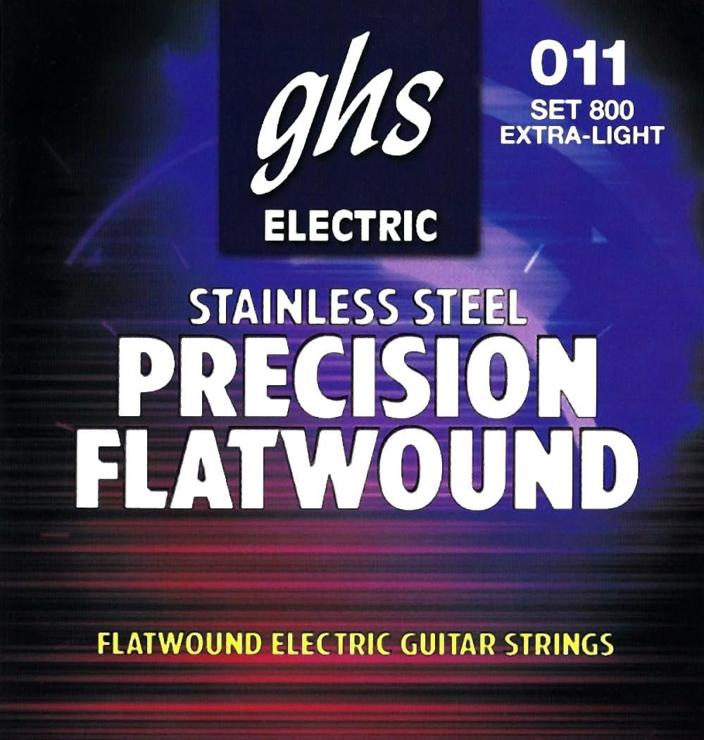 GHS Strings Stainless Steel Precision Flatwound Electric Guitar Strings, Extra Light, 11-46 - Model: 800 SET