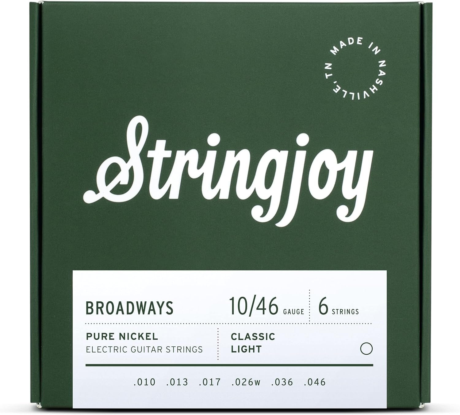 Stringjoy BR1046 Broadways Pure Nickel Electric Guitar Strings (Classic Light Gauge, 10-46)