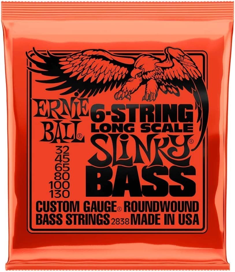 Ernie Ball 6-String Long Scale Slinky Nickel Wound Bass Guitar Strings, 32-130 Gauge (P02838)