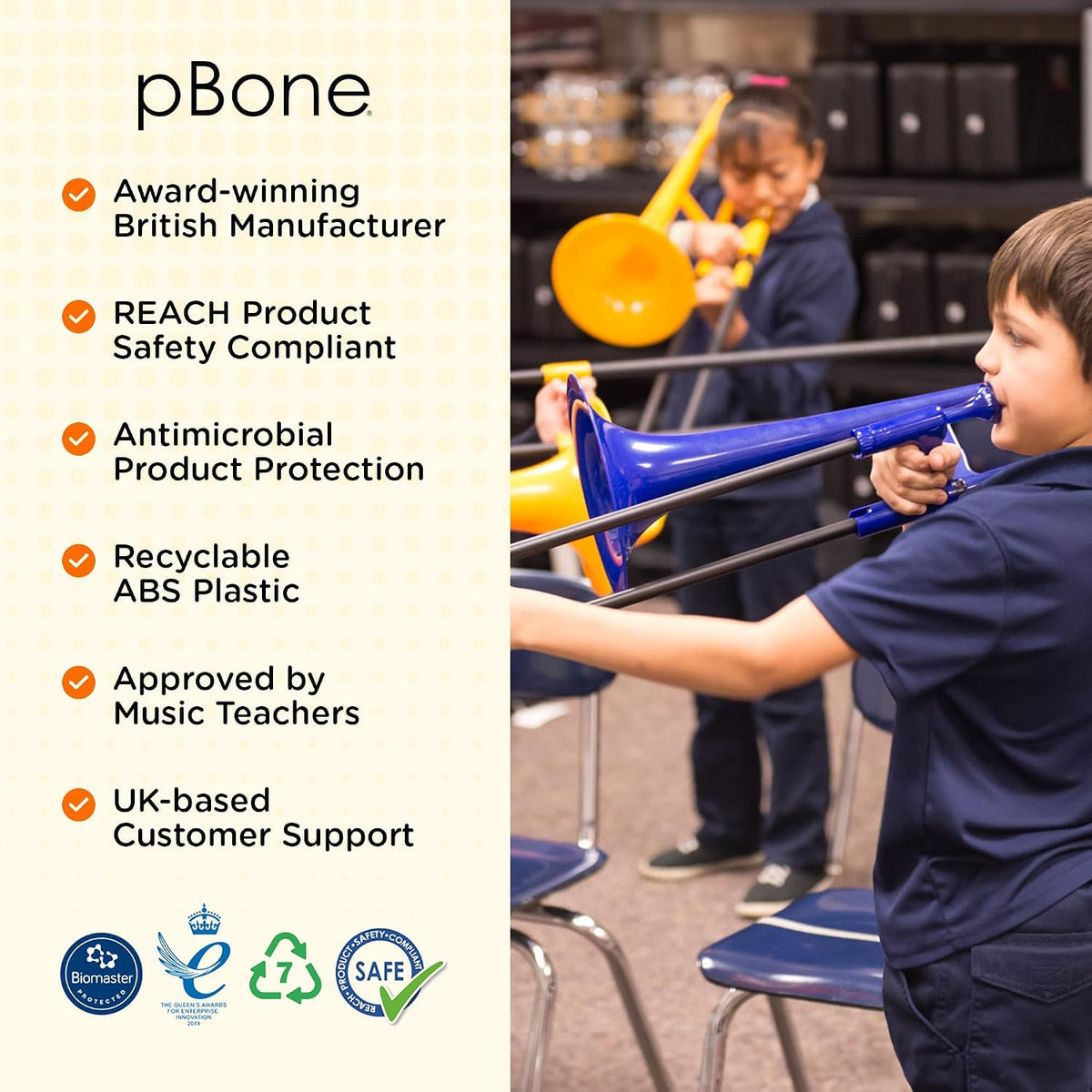pBone Bb Plastic Trombone - Lightweight pInstruments Design with Ergonomic Grip & Carrying Bag - Authentic Bb Sound for Students & Beginners - Durable ABS - Green