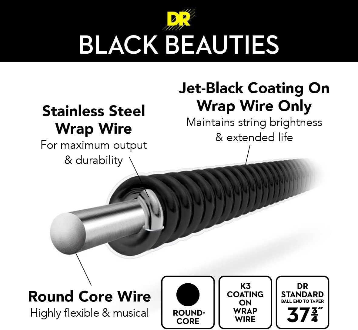 DR Black Beauties Bass 5 Strings 45-130