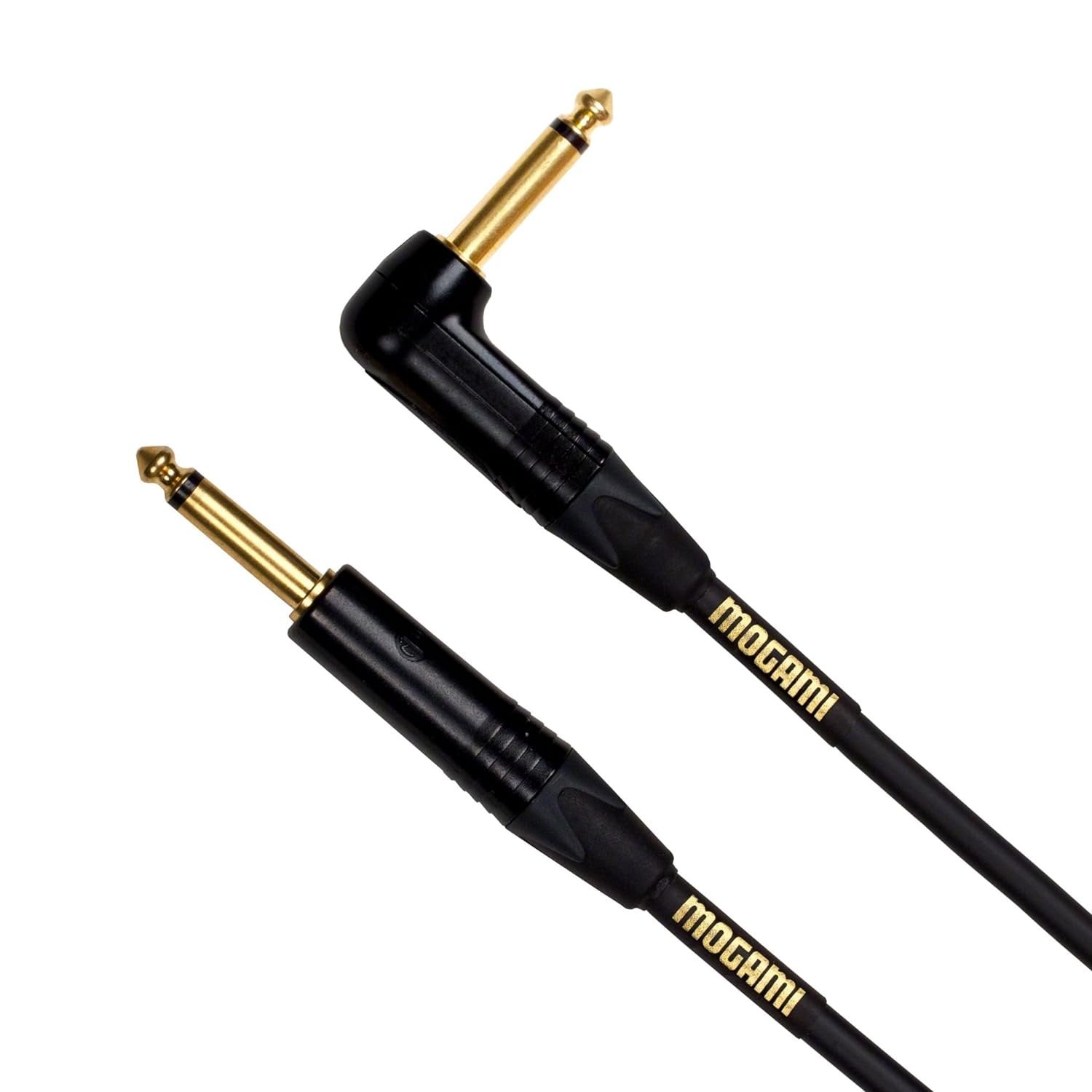 Mogami Gold INSTRUMENT-25R Guitar Instrument Cable, 1/4" TS Male Plugs, Gold Contacts, Right Angle and Straight Connectors, 25 Foot