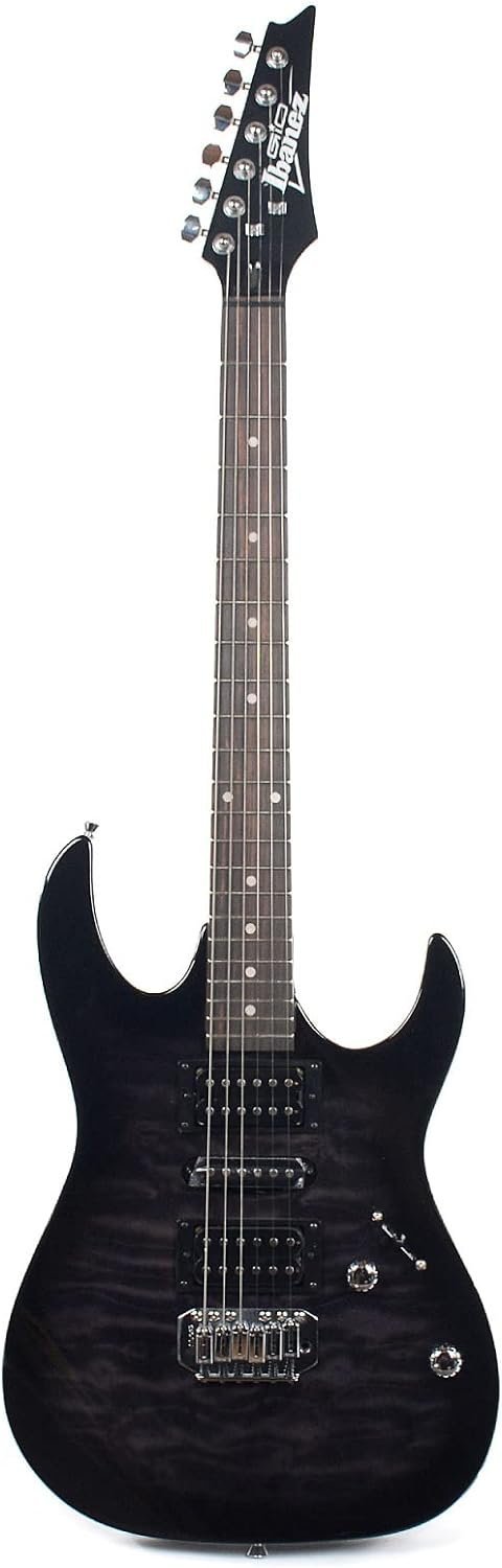 Ibanez 6 String Solid-Body Electric Guitar, Right, Transparent Black Sunburst (GRX70QATKS)