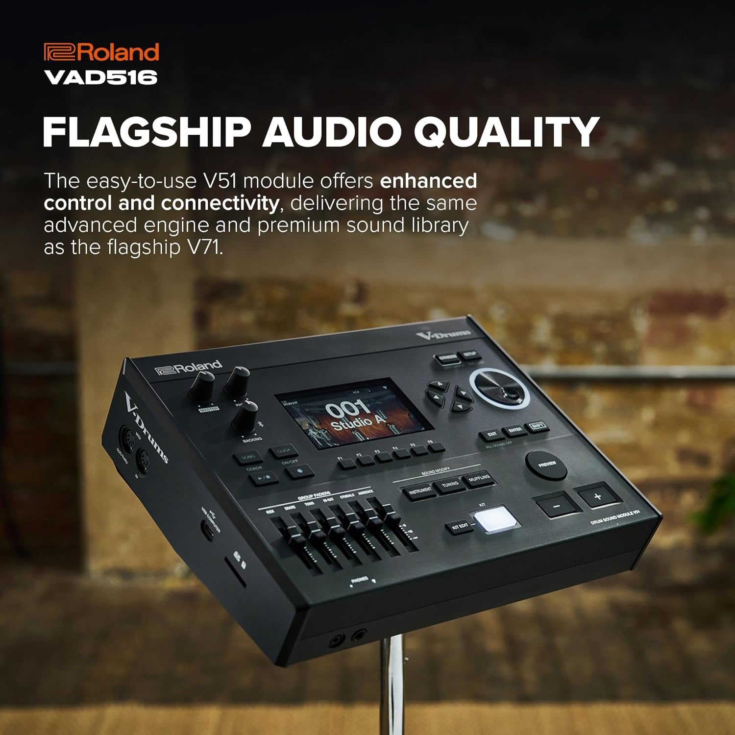 Roland VAD516 V-Drums | 5 Series Flagship V-Drum Kit | V51 Sound Module | Advanced Sound Technology Full-Depth Wood Shell Kit | Studio-Ready Connectivity | Premium Sensor Design