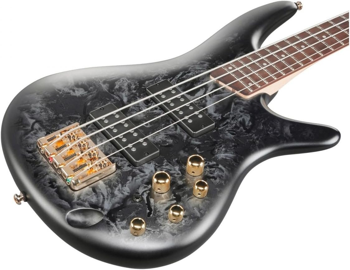 Ibanez SR Standard 4-String Electric Bass Guitar with PowerSpan Dual Coil Pickups and Accu-Cast B500 Series Bridge (Black Ice Frozen Matte)