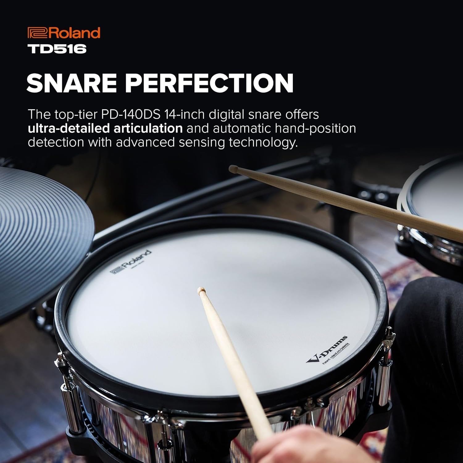 Roland TD516 V-Drums | Compact 5 Series Mid-Level V-Drum Kit | V51 Sound Module | Advanced Sound Technology | Upgraded Pads | Flagship-Grade Features | Integrated Coach Mode