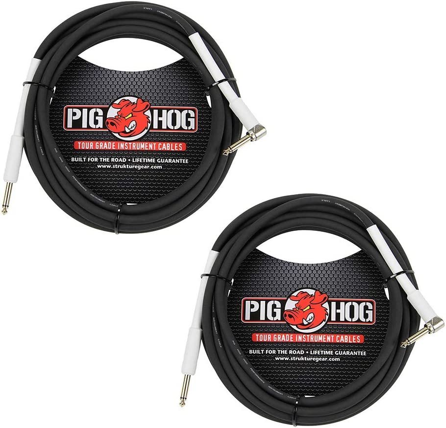 Pig HOG 18.6' Feet High Performance Instrument Cable Black (Straight-Angled), 2-Pack