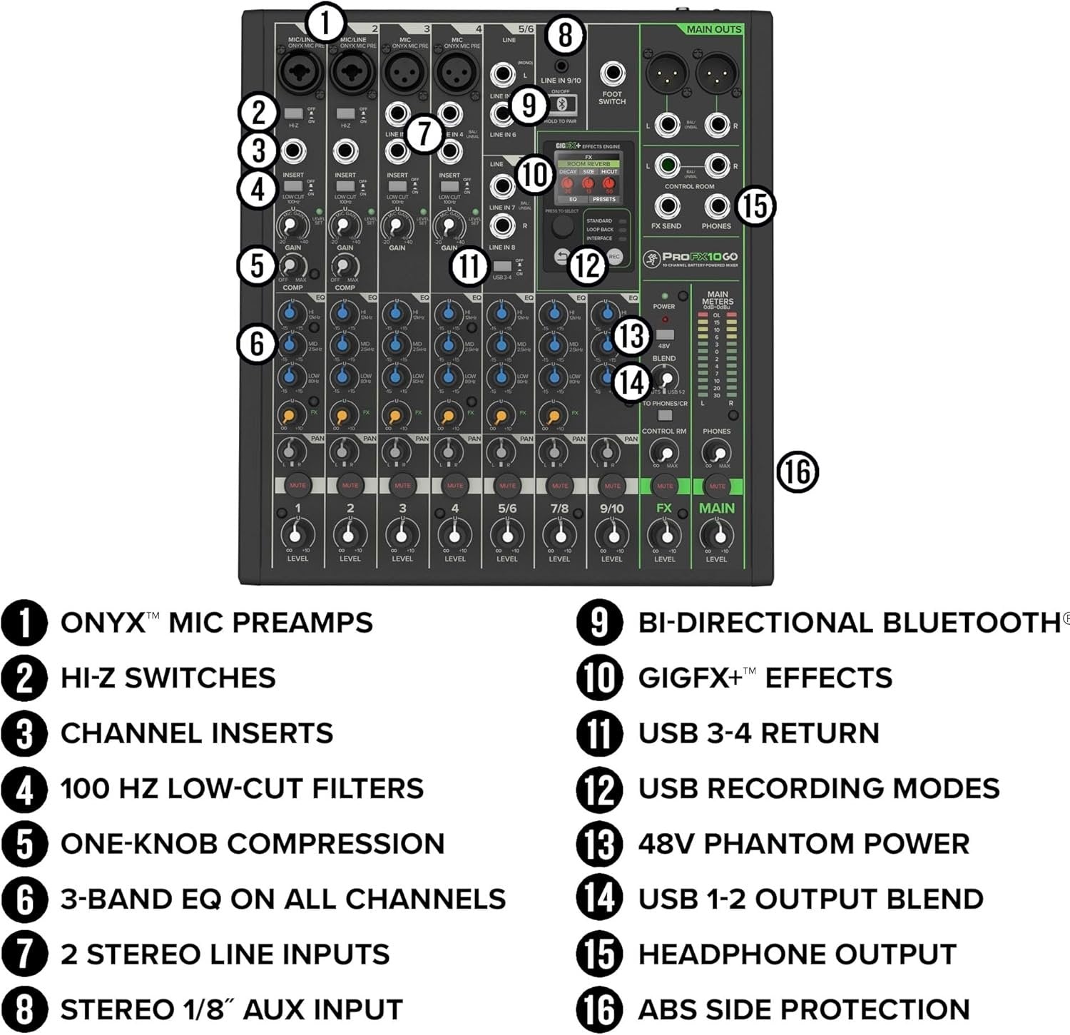 Mackie ProFX10 Go Battery-powered 10-channel Mixer with USB and Enhanced Effects