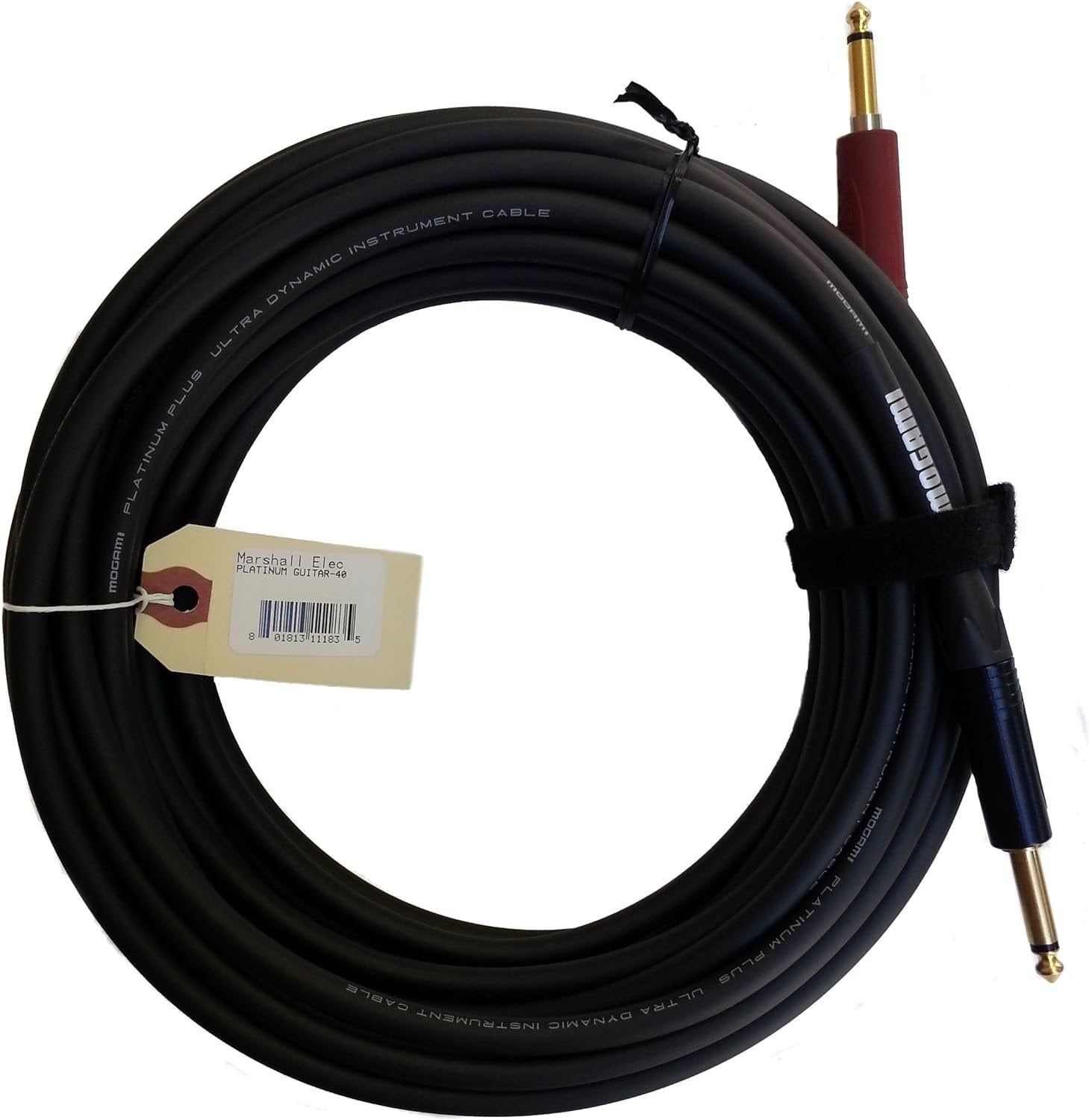 Mogami Platinum GUITAR-40 Instrument Cable, 1/4" TS Male Plugs, Gold Contacts, Straight Connectors with silentPLUG, 40 Foot.
