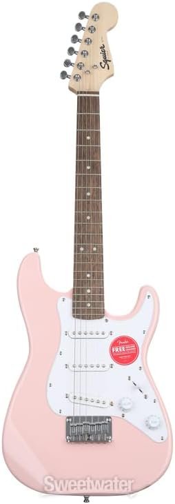 Squier Mini Stratocaster Electric Guitar, Shell Pink, Laurel Fingerboard