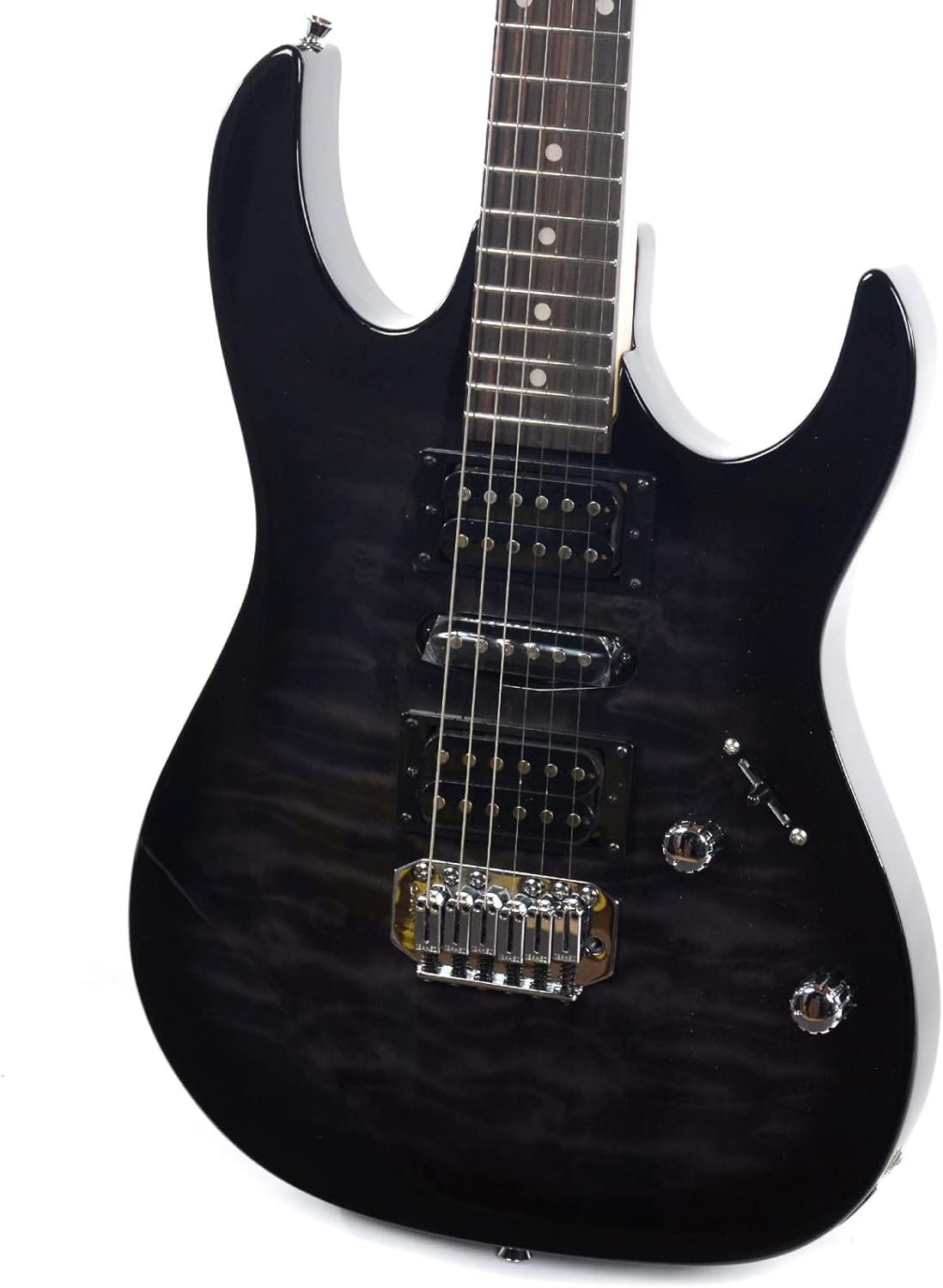 Ibanez 6 String Solid-Body Electric Guitar, Right, Transparent Black Sunburst (GRX70QATKS)