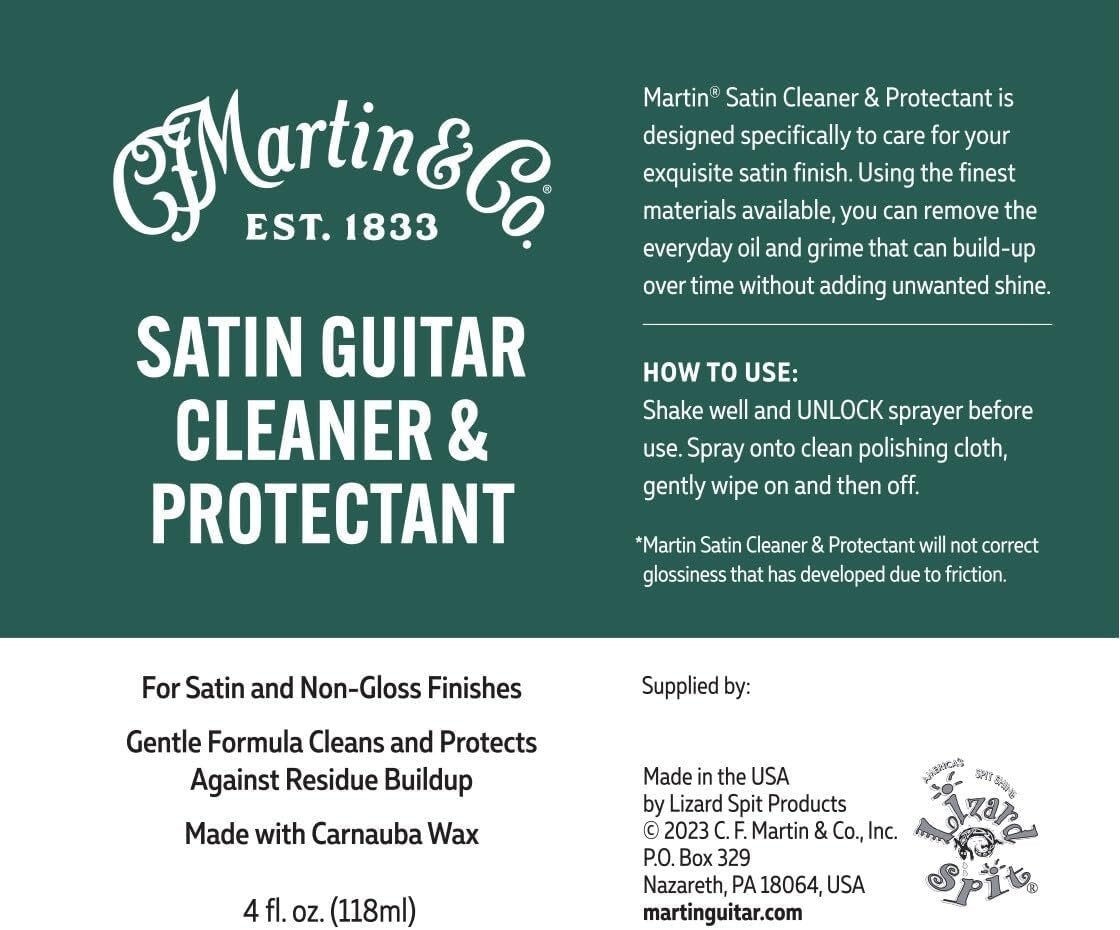 Martin Satin Guitar Cleaner & Protectant – 4 oz Spray Bottle | Cleans and Protects Without Added Shine | Made with Carnauba Wax for Satin Finishes