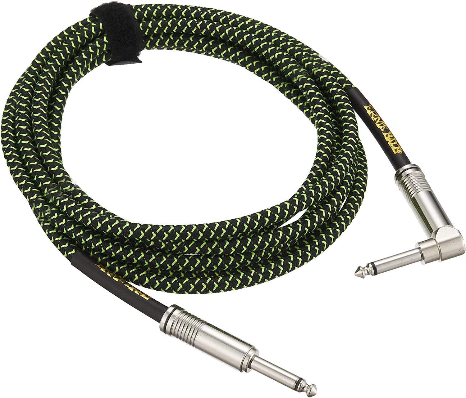 Ernie Ball Braided Instrument Cable, Straight/Angle, 10ft, Neon Green/Black (P06077)