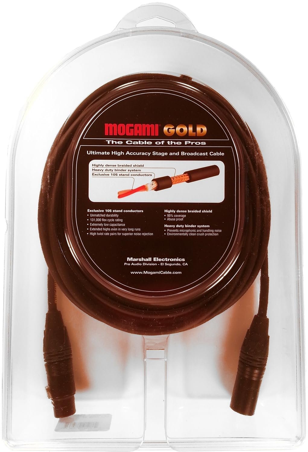 Mogami Gold STAGE-20 XLR Microphone Cable, XLR-Female to XLR-Male, 3-Pin, Gold Contacts, Straight Connectors, 20 Foot.