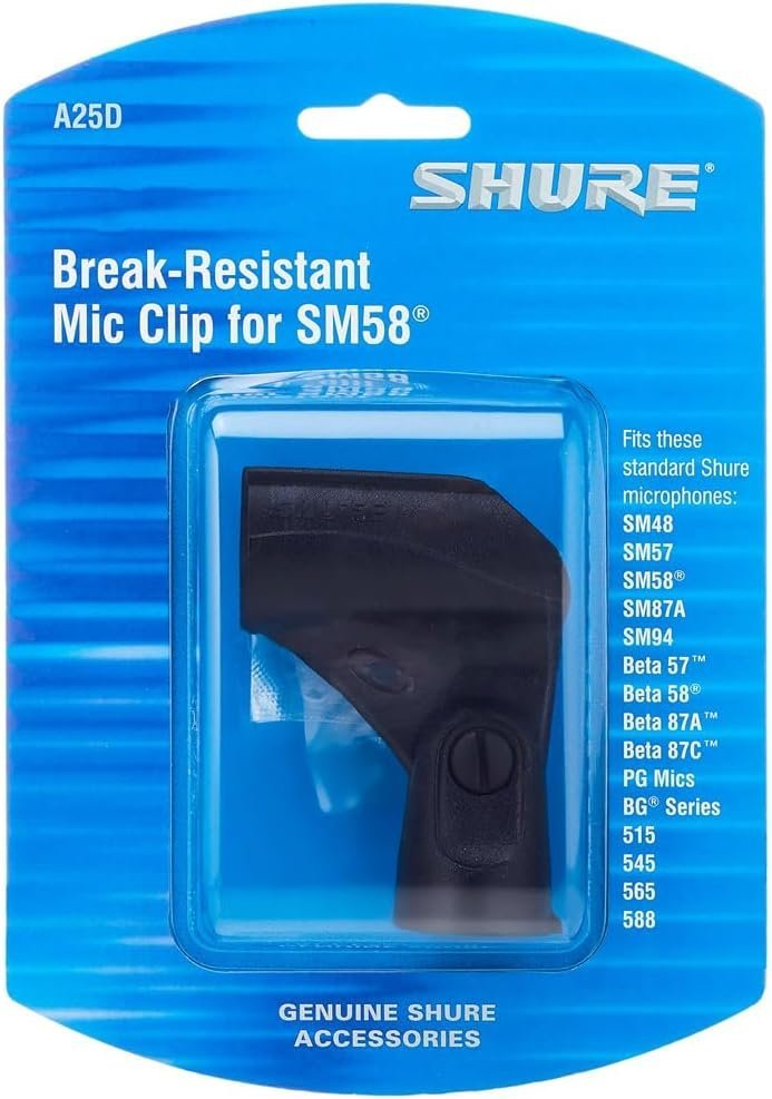 Shure A25D Microphone Clip - Stand Adapter for Handheld Mics with 3/4" (25-30mm) Barrel Diameter, PGA48, PGA57, PGA58, PGA81, SM48, SM57, SM58, SM94, SM137, 565, 545, Beta 57, Beta 58, KSM8, KSM9