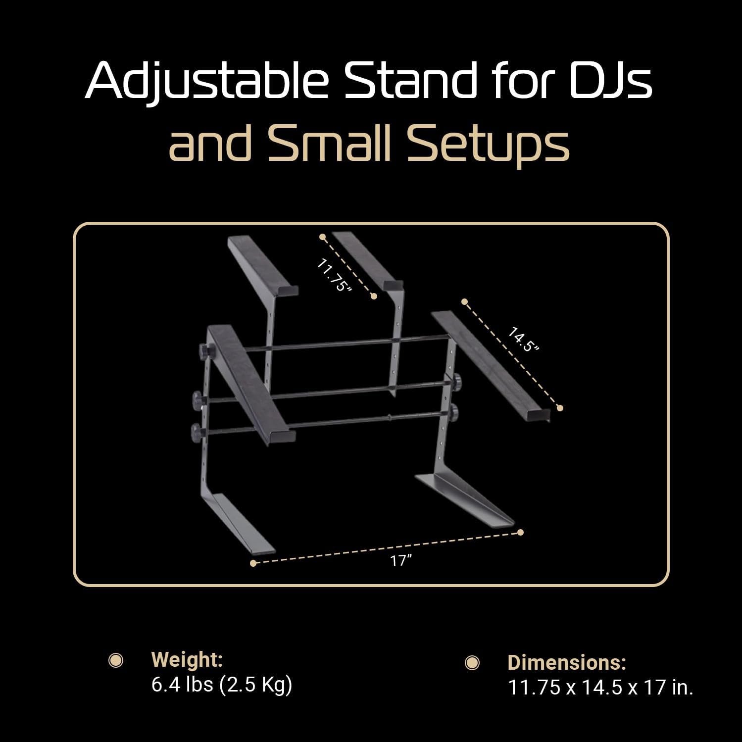Headliner Covina Portable Dual DJ Controller Stand; Adjustable and Durable DJ Stand for Controller and Laptop; Perfect for your DJ Rig at Home, in the Club or on the Road (HL20003)