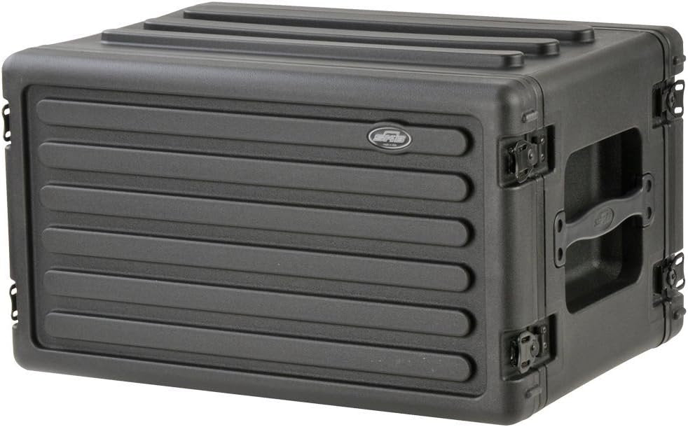 SKB Cases 1SKB-R6S Roto-Molded 6U Shallow Rack, Rubber Gasket Waterproof Seals, Interlocking Stacking Ribs, Recessed Latches, Heavy-Duty Flush Carry Handles, Shock Absorbing Rubber Feet