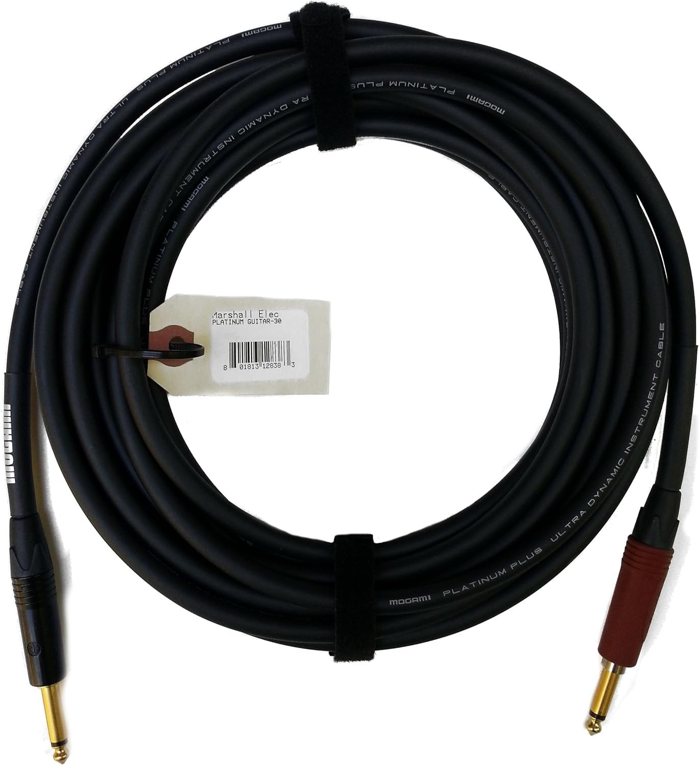 Mogami Platinum GUITAR-30 Instrument Cable, 1/4" TS Male Plugs, Gold Contacts, Straight Connectors with silentPLUG, 30 Foot.