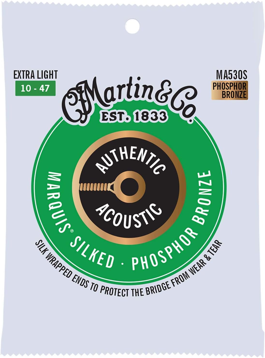 Martin Authentic Acoustic® Marquis® Silked Guitar Strings – Phosphor Bronze, Extra Light Gauge | Warm, Balanced Tone with Bridge Protection | Silk-Wrapped Ball Ends