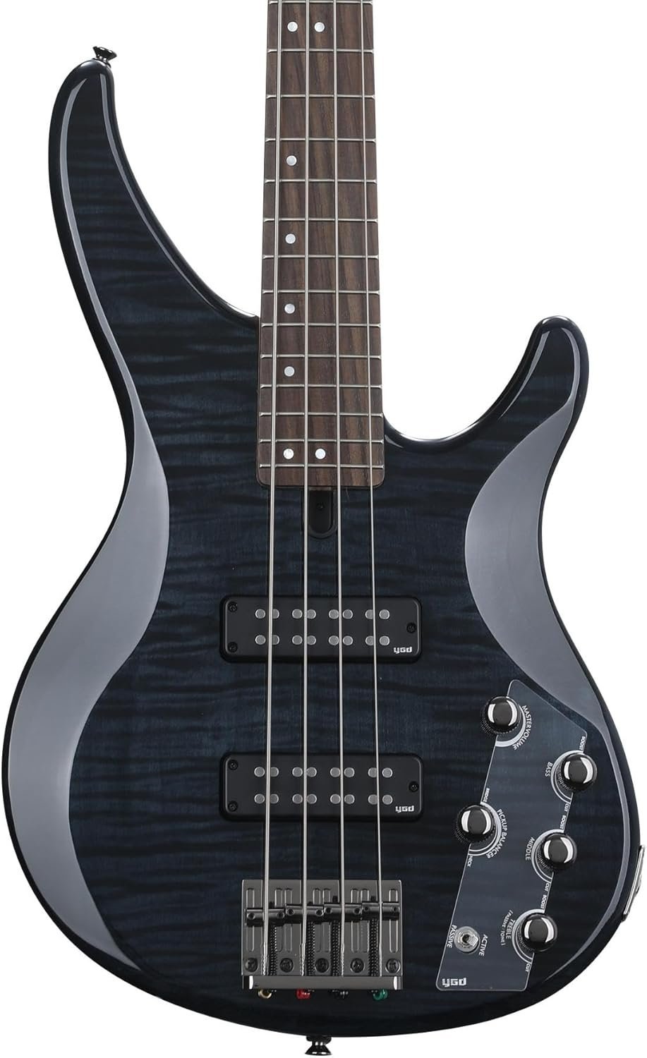 Yamaha TRBX604 4-String Flamed Maple Bass Guitar, Translucent Black