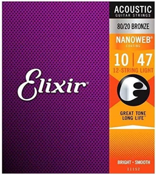 Elixir Strings - Acoustic 80/20 Bronze with NANOWEB Coating - Elixir Acoustic Guitar Strings - 12 String Light (.010-.047)