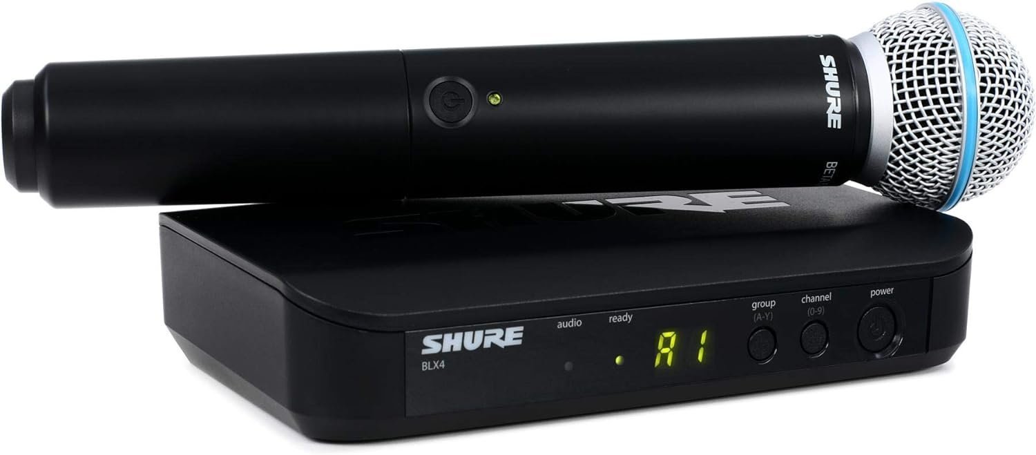 Shure BLX24/B58 UHF Wireless Microphone System - Perfect for Church, Karaoke, Vocals - 14-Hour Battery Life, 300 ft Range | Includes BETA 58A Handheld Vocal Mic, Single Channel Receiver | H10 Band