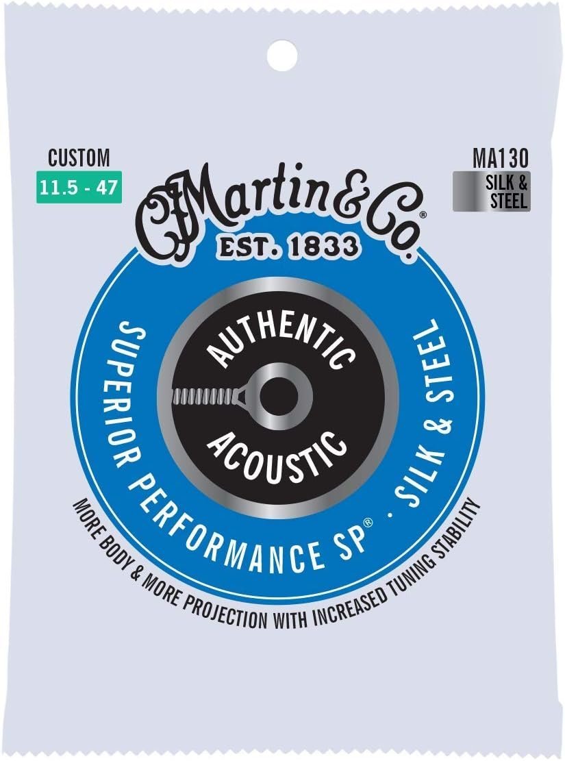 Martin Authentic Acoustic Guitar Strings, Superior Performance Custom 11.5-47, Silk & HT Steel