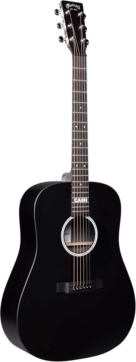 Martin Guitars DX Johnny Cash Signature Edition Acoustic-Electric Guitar with Gig Bag, HPL Construction, Modified D-14 Fret, Performing Artist Neck Jett Black