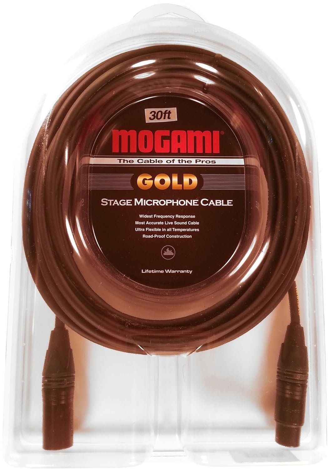 Mogami Gold STAGE-30 XLR Microphone Cable, XLR-Female to XLR-Male, 3-Pin, Gold Contacts, Straight Connectors, 30 Foot.