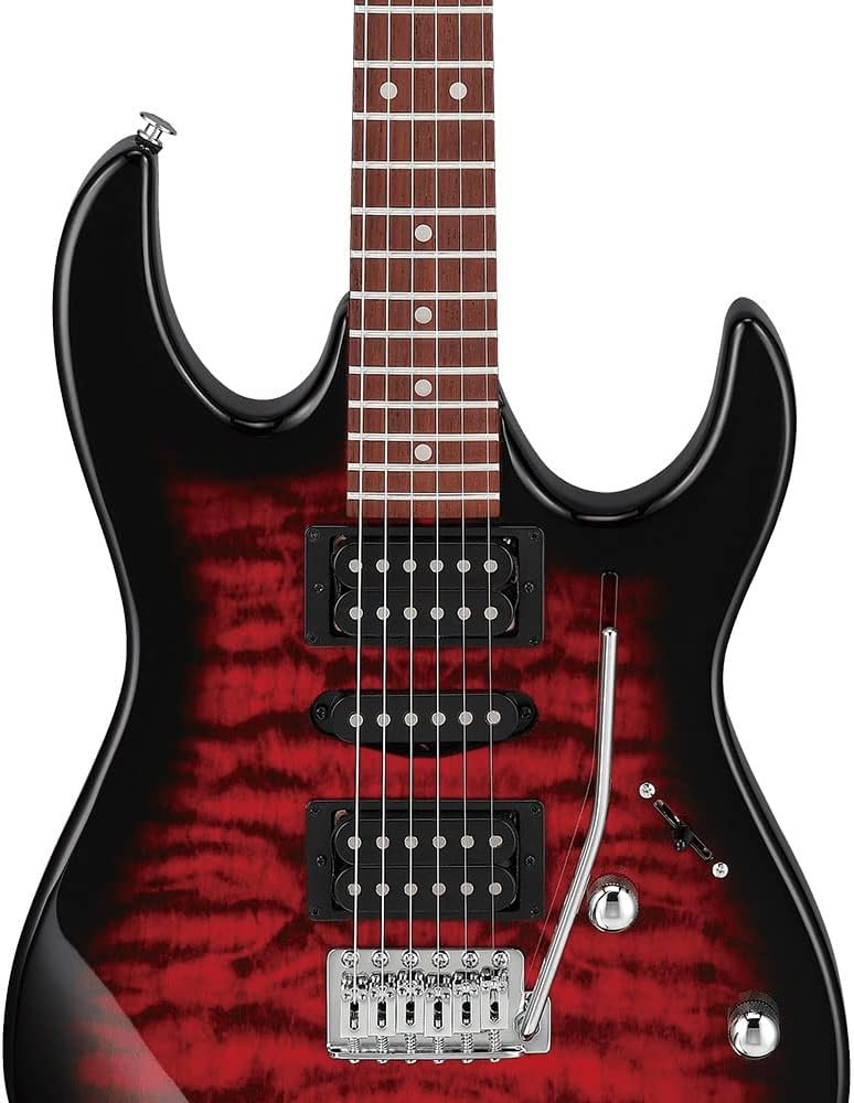 Ibanez 6 String Solid-Body Electric Guitar, Right, Transparent Red Burst (GRX70QATRB)