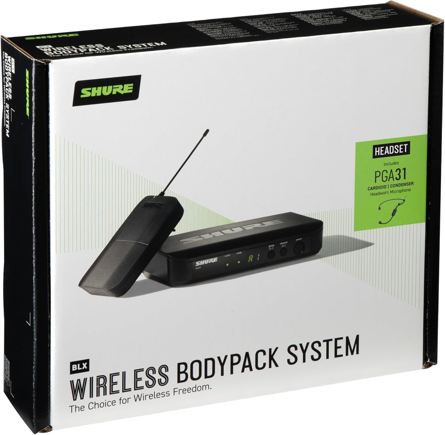 Shure BLX14/P31 Wireless Microphone System - 14-Hour Battery Life, 300 ft Range, UHF | Includes PGA31 Headset Mic, Bodypack Transmitter, Single Channel Receiver | H11 Band (BLX14/P31-H11)