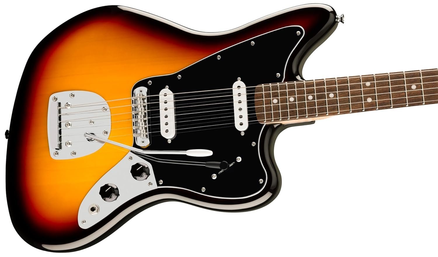 Squier Affinity Series Jaguar, Laurel Fingerboard, Black Pickguard, 3-Color Sunburst