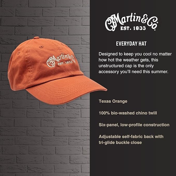 MARTIN Guitar Everyday Hat, Texas-Orange Cap, Adjustable Unisex Baseball Hat for Men and Women