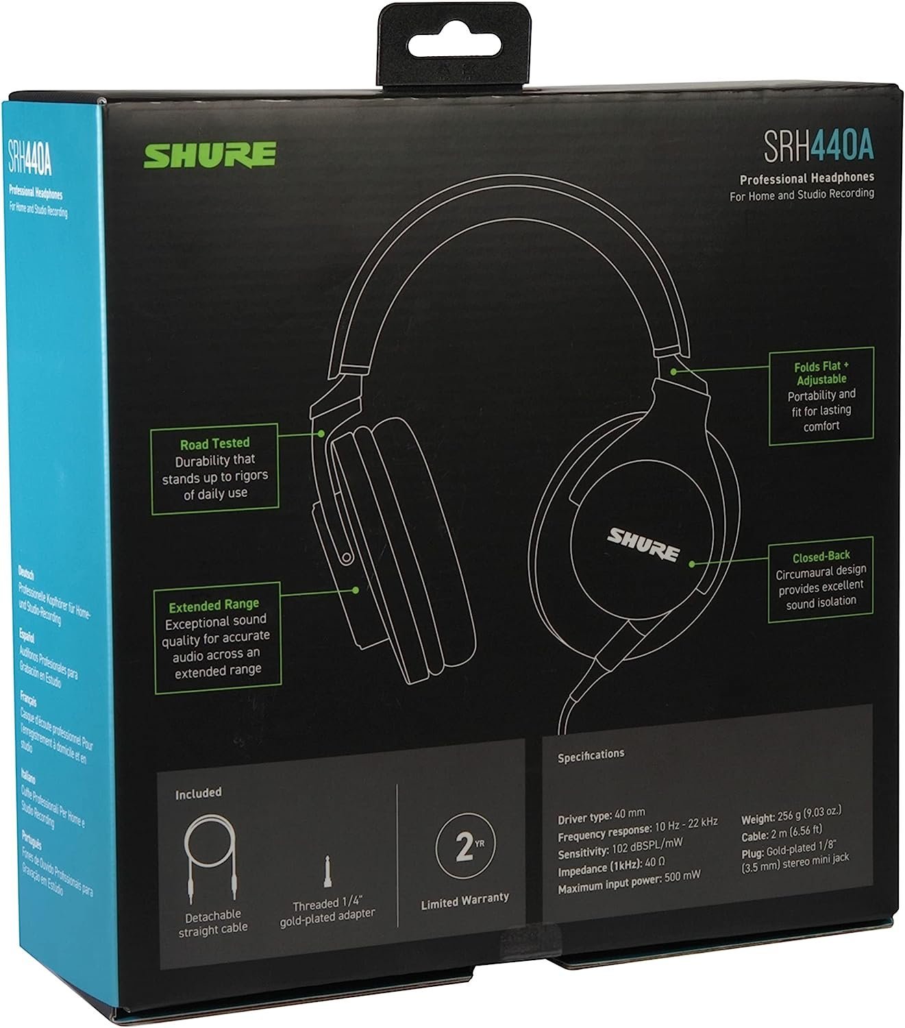 Shure SRH440A Over-Ear Wired Headphones for Monitoring & Recording, Professional Studio Grade, Enhanced Frequency Response, Work with All Audio Devices, Adjustable & Collapsible Design - 2022 Version