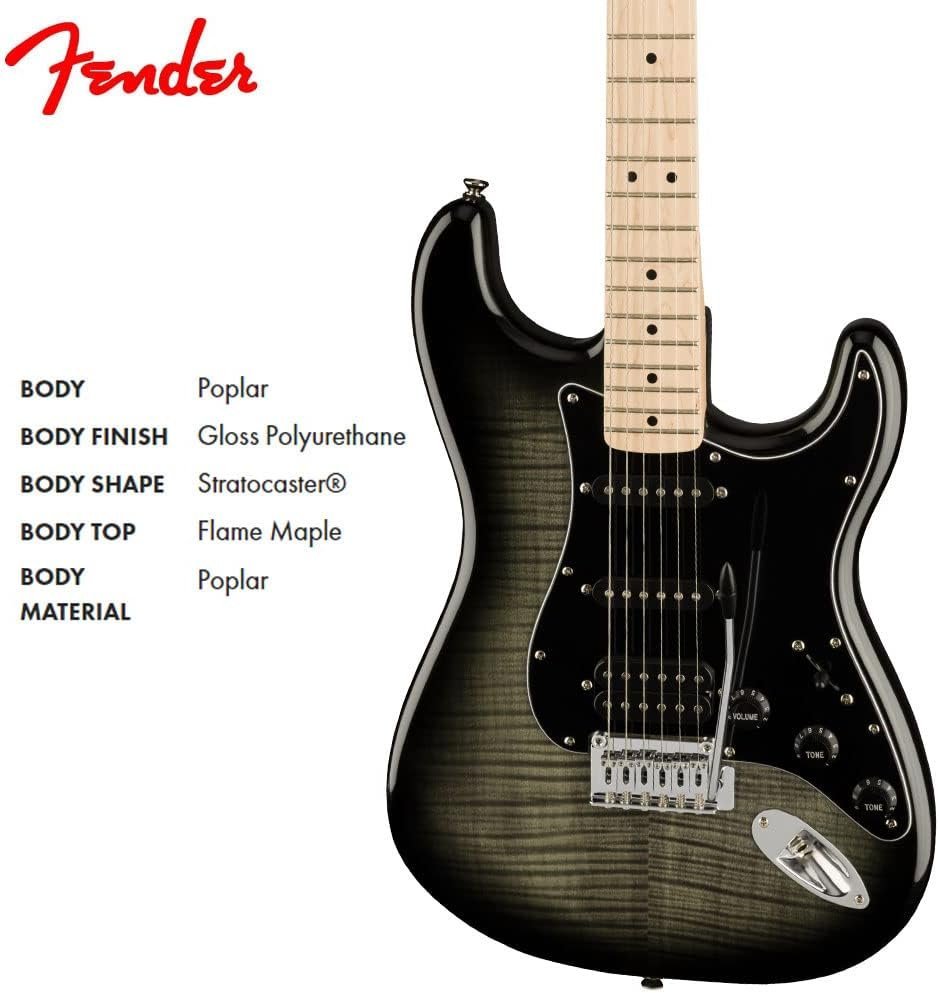Squier Affinity Series Stratocaster FMT Electric Guitar, Black Burst, Maple Fingerboard