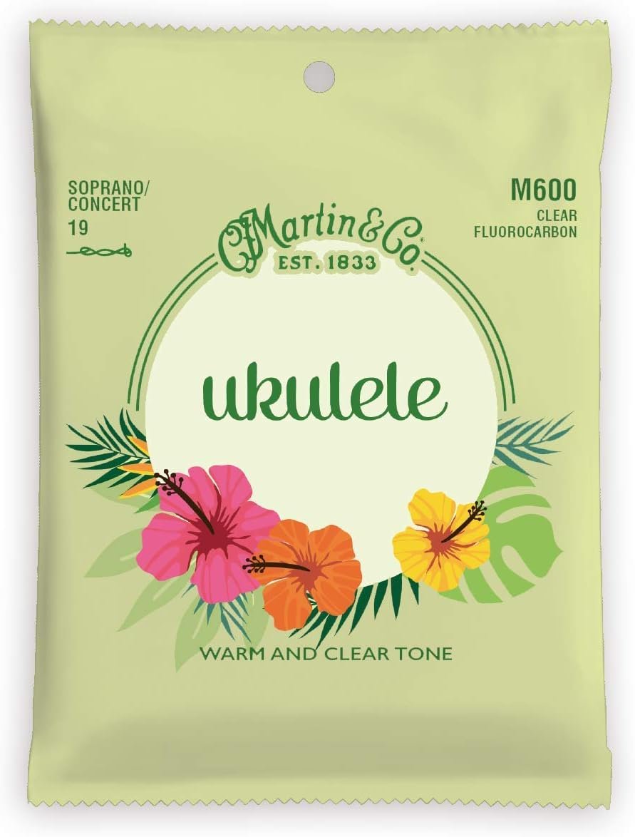 Martin Ukulele Strings – Fluorocarbon, Soprano/Concert Gauge | Warm, Clear Tone with Long-Lasting Tuning Stability | 4-String Set for Soprano or Concert Ukulele