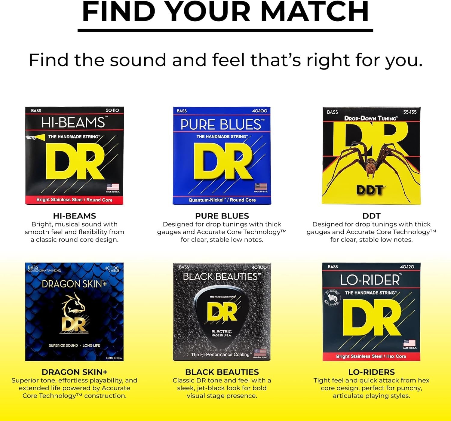 DR Strings HI-BEAMS - Stainless Steel 5-String Bass Guitar Strings, 45-125, Round Core