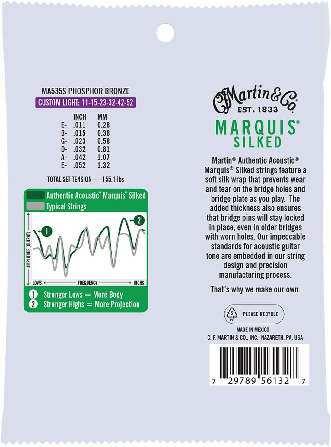 Martin Authentic Acoustic® Marquis® Silked Guitar Strings – Phosphor Bronze, Custom Light Gauge | Warm, Balanced Tone with Bridge Protection | Silk-Wrapped Ball Ends