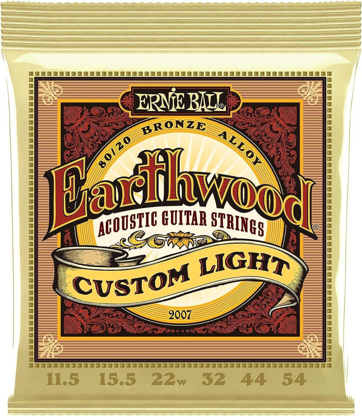 Ernie Ball Earthwood Custom Light 80/20 Bronze Acoustic Guitar Strings, 11.5-54 Gauge (P02007)
