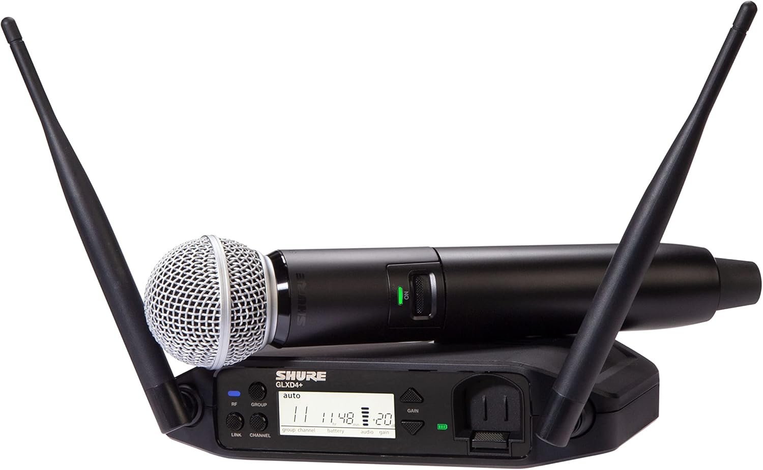 Shure GLXD24+/SM58 Dual Band Pro Digital Wireless Microphone System - 12-Hour Battery Life, 100 ft Range | SM58 Handheld Vocal Mic, Single Channel Receiver (GLXD24+/SM58-Z3)