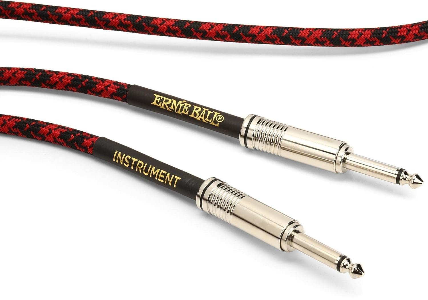 Ernie Ball Braided Instrument Cable, Straight Straight, 25ft, Red/Black