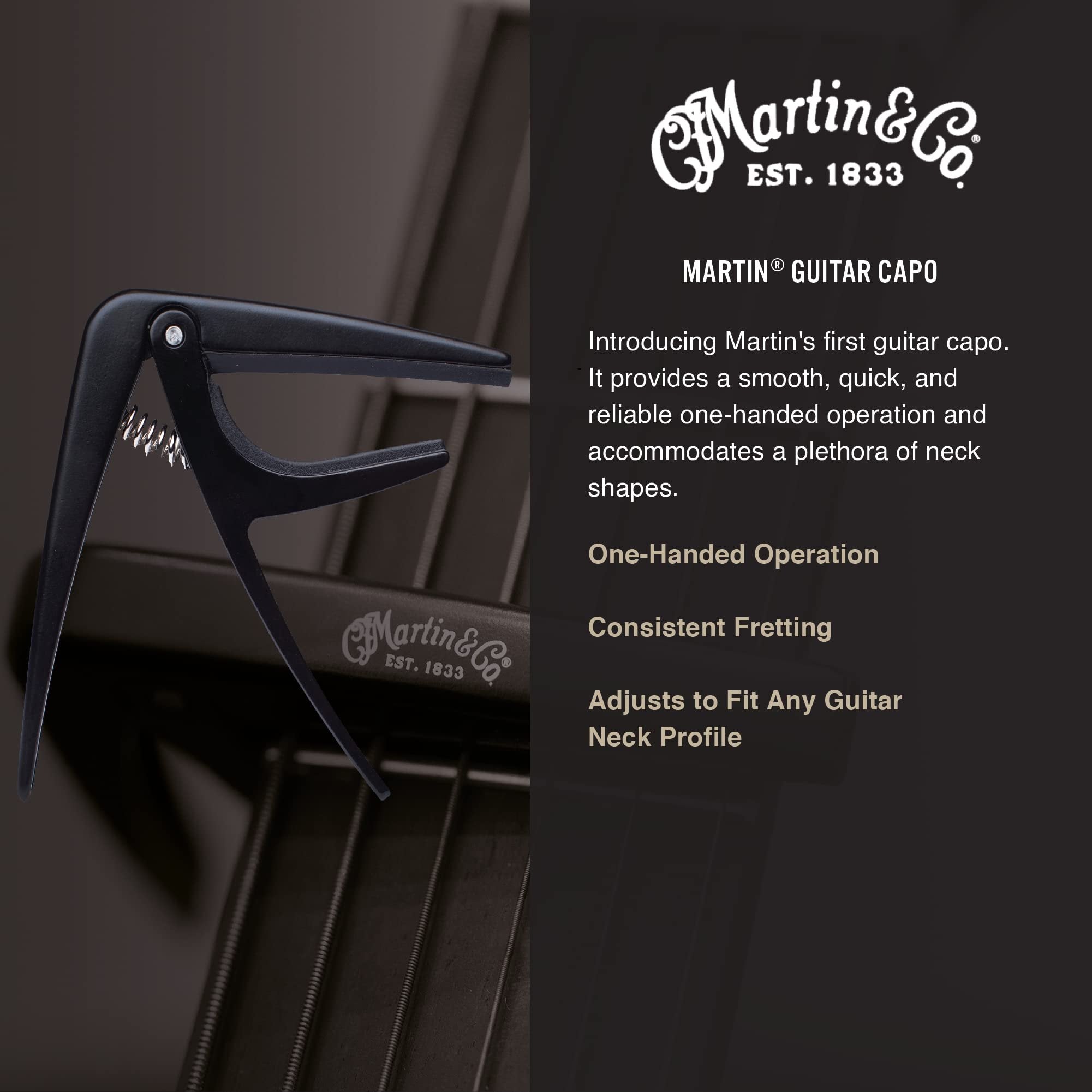 Martin Guitar Capo, Adjustable Guitar Capo for Acoustic, Classic, and Electric Guitars