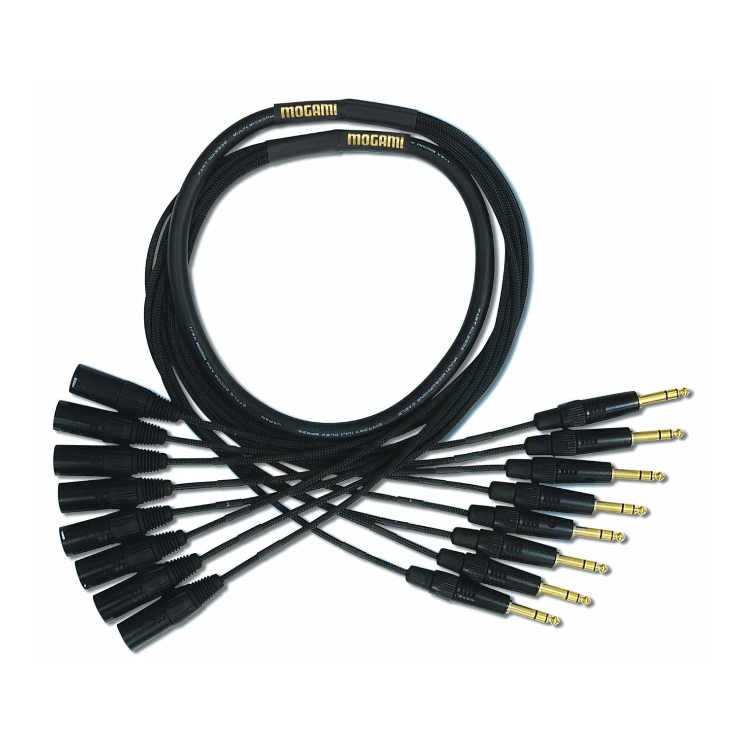 Mogami Gold 8 TRS-XLRM-25 Audio Adapter Snake Cable, 8 Channel Fan-Out, 1/4" TRS Male Plug to XLR-Male, Gold Contacts, Straight Connectors, 25 Foot.