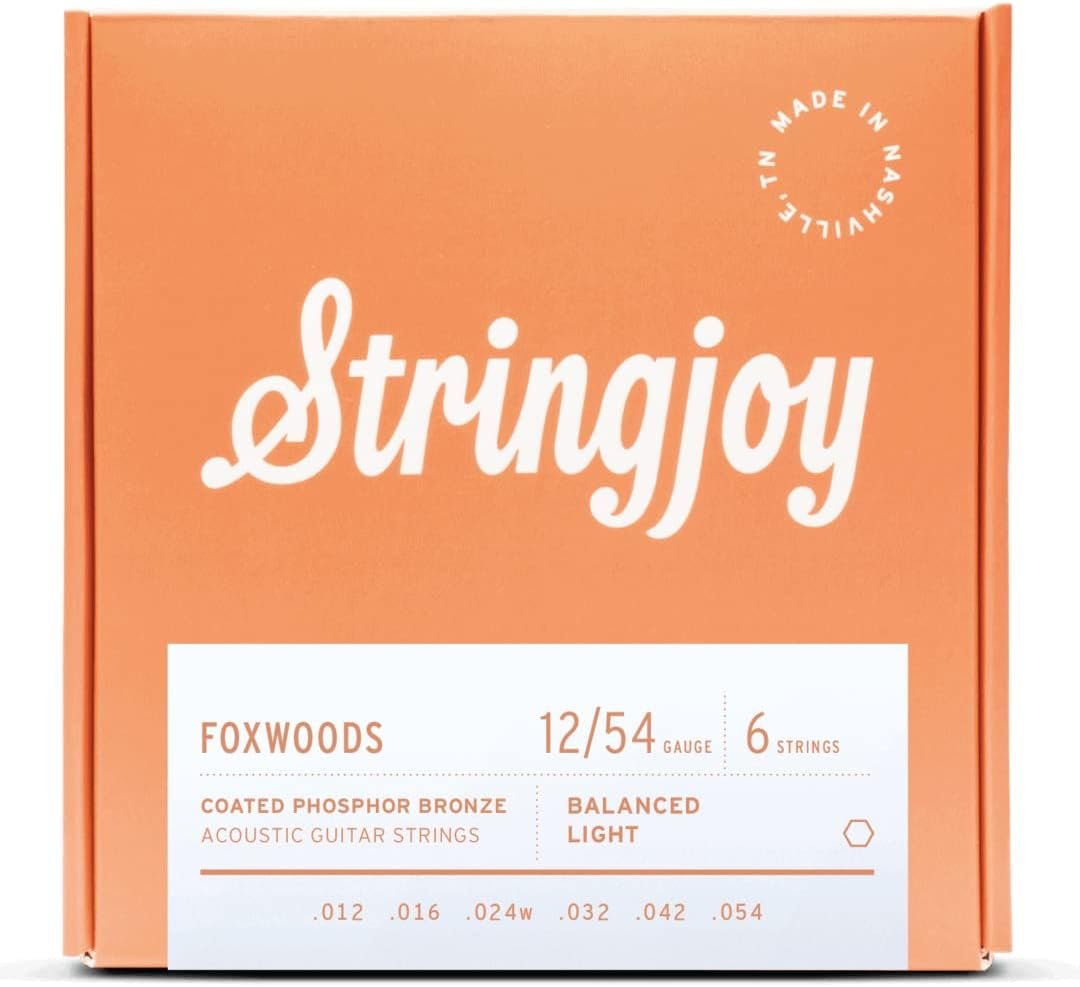 Stringjoy FW1254 Foxwoods Coated Phosphor Bronze Acoustic Guitar Strings, (Light Gauge - 12-54)
