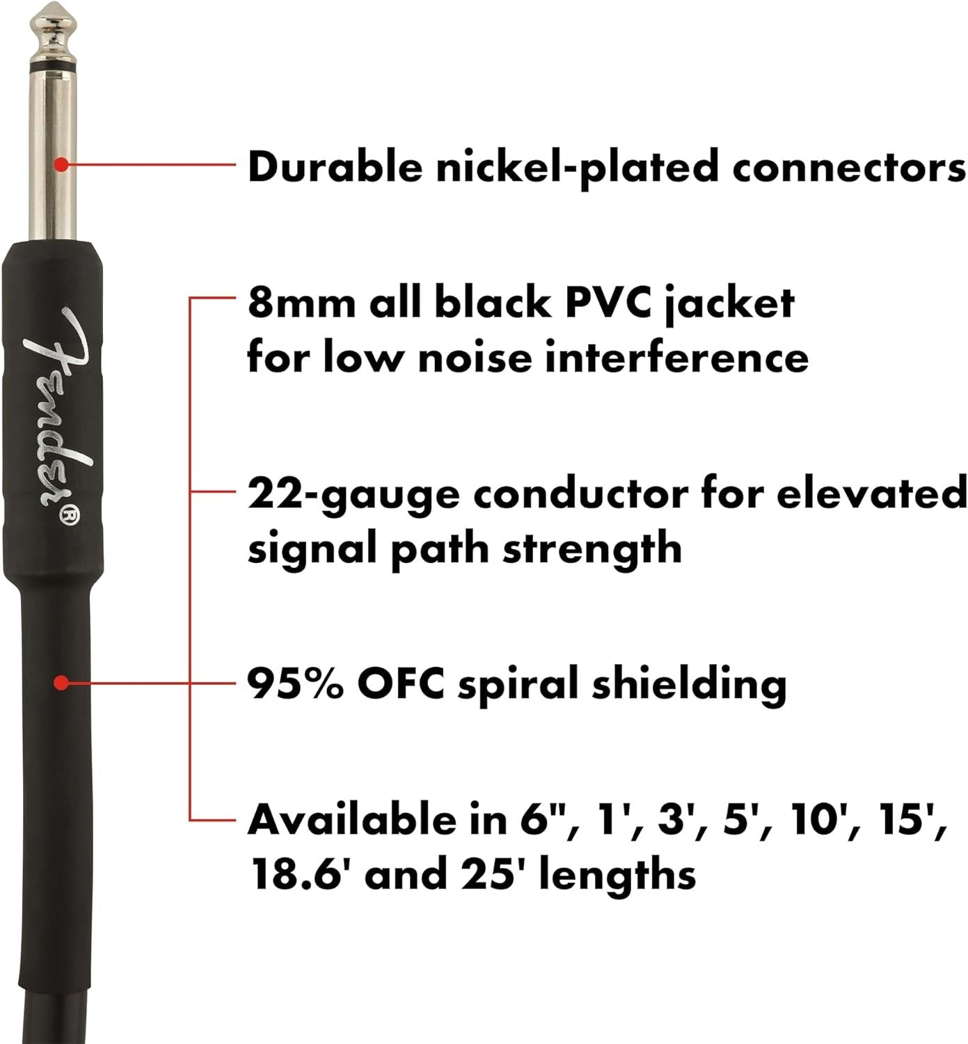 Fender Professional Series Instrument Cable, Guitar Cable 10 ft, Stage Ready with Anti-Kinking Design, Black