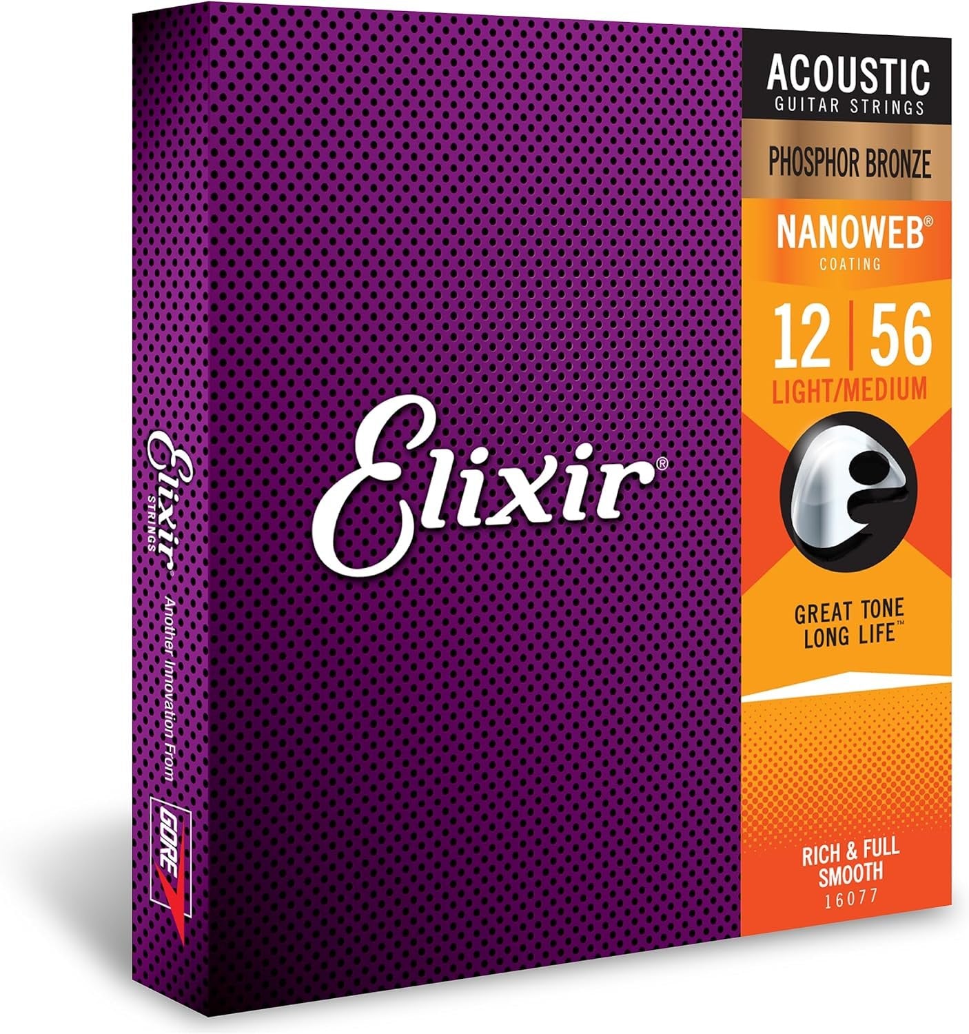 Elixir Strings - Acoustic Phosphor Bronze with NANOWEB Coating - Elixir Acoustic Guitar Strings - Light/Medium (.012-.056) 16077
