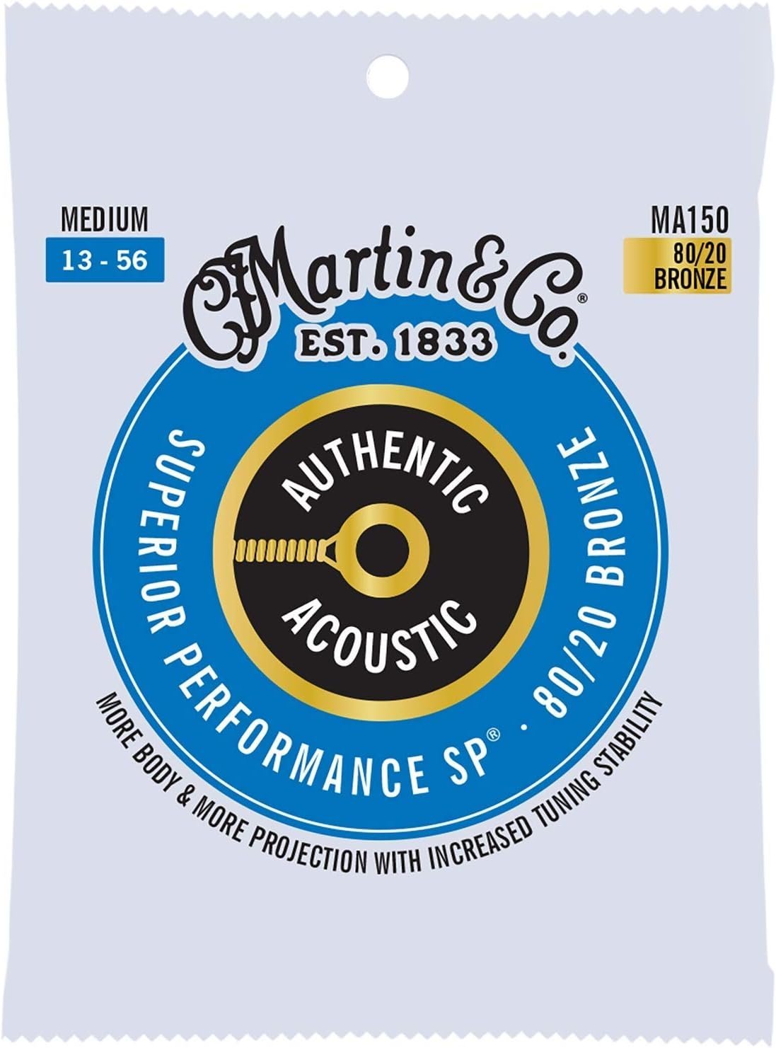 Martin Authentic Acoustic Guitar Strings, Superior Performance Medium 13-56, 80/20 Bronze
